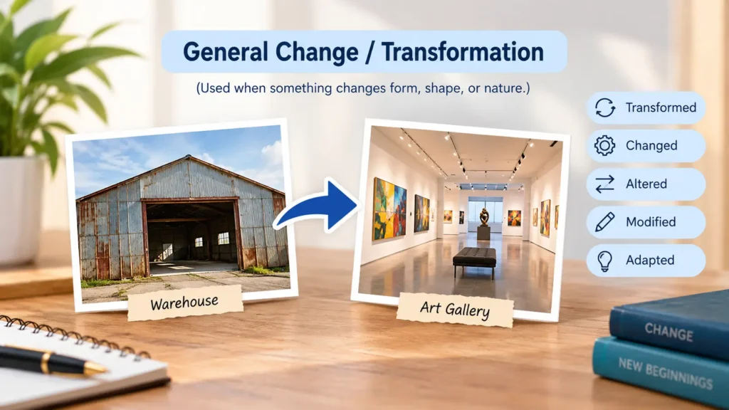 Converted synonym showing transformation from an old warehouse into a modern art gallery
