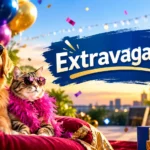 Extravaganza celebration with a dog and cat wearing sunglasses at a colorful luxury party