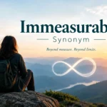 Immeasurable Synonym – vocabulary concept with a mountain landscape and infinity symbol