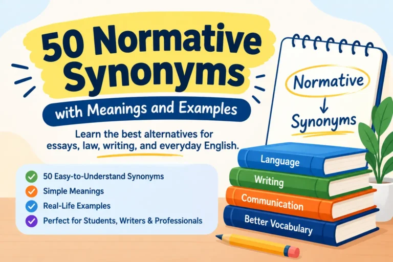 50 normative synonyms with meanings and examples for essays, law, writing, and everyday English.