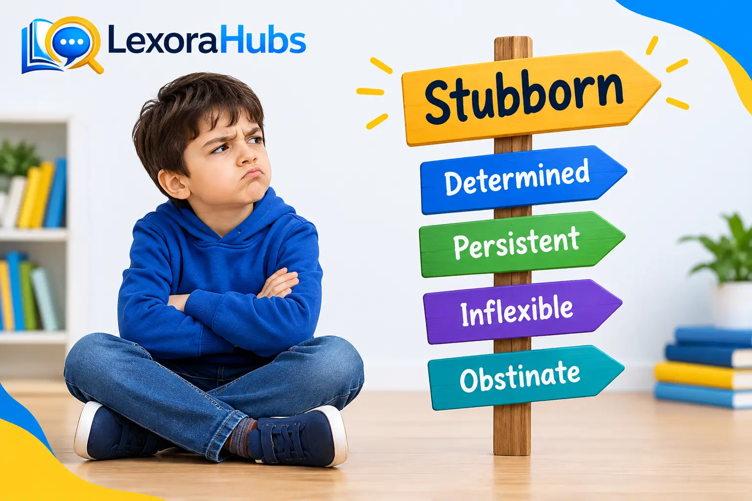 Synonym for stubborn with determined, persistent, inflexible, and obstinate examples