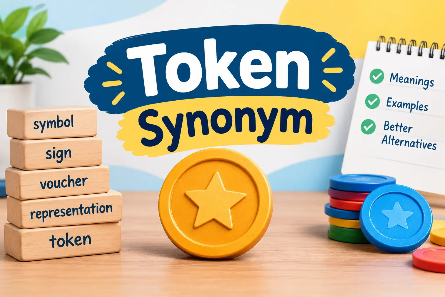 Token synonym concept with symbol, sign, voucher, and representation examples