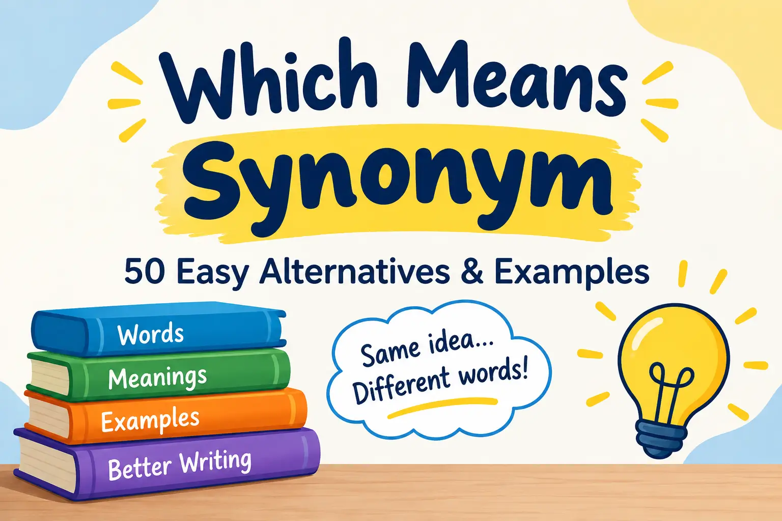 Which means synonym with 50 easy alternatives and examples