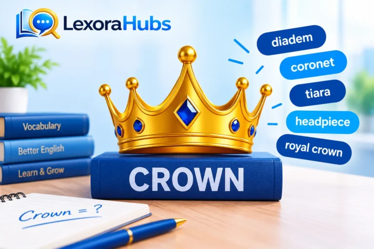 Crown synonym guide featuring a royal crown and tiara