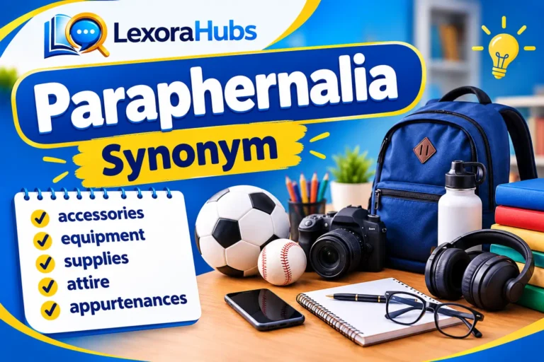 Paraphernalia synonym vocabulary guide featuring equipment, gear, tools, and supplies