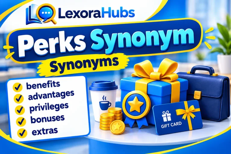 Perks synonym featuring benefits, bonuses, rewards, and advantages