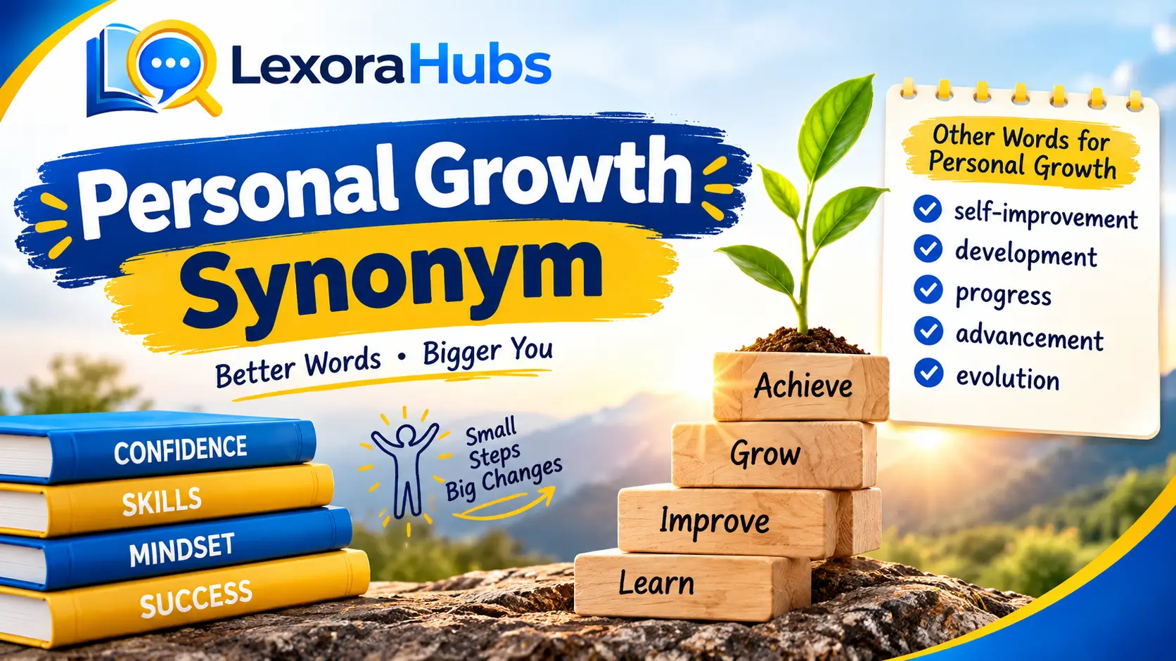 Personal growth synonym words for self-improvement and personal development