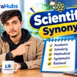 Scientific Synonym – synonyms of scientific including academic, scholarly, methodical, systematic, and rational, with LexoraHubs branding.