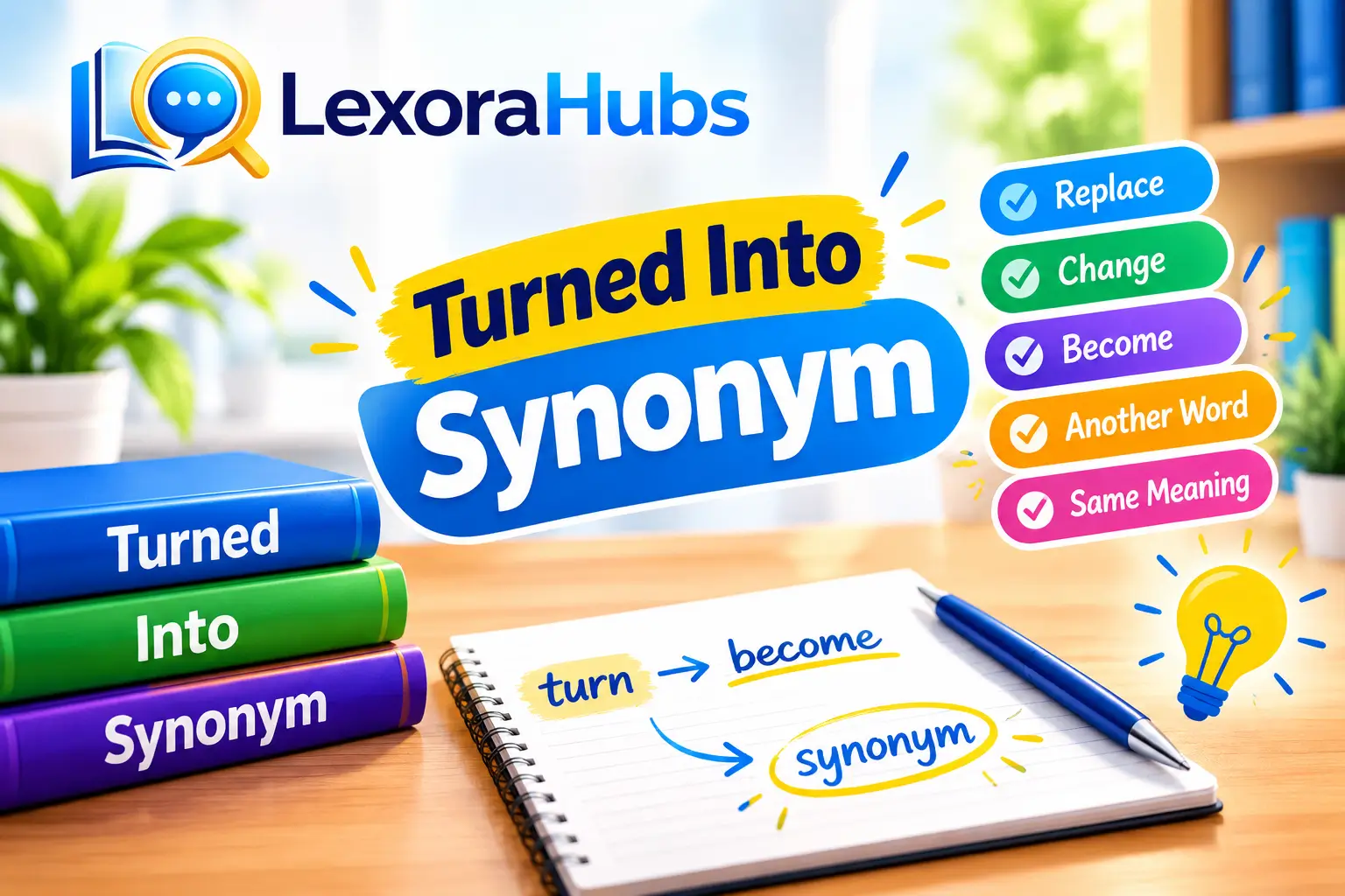 Turned into synonym examples showing a caterpillar becoming a butterfly