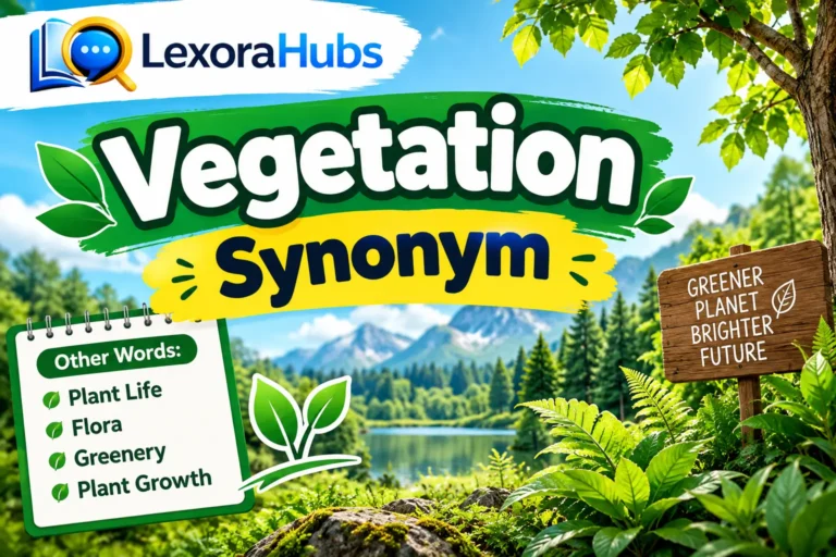 Vegetation synonym guide featuring lush green plants, trees, foliage, and natural greenery.