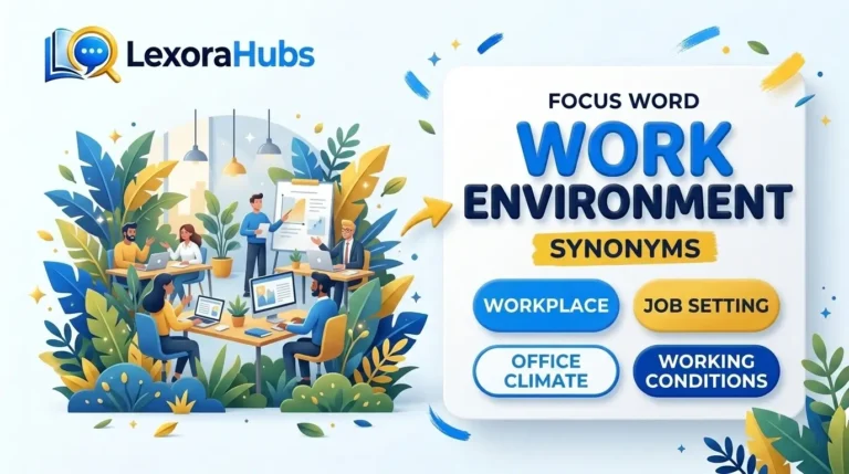 Work environment synonym with professional office workspace and modern workplace setting